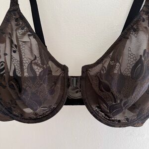 WACOAL 85357 Front Closure Mesh Unlined 36DD Black Lace Full Coverage Bra